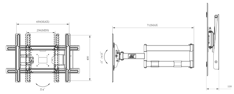 Thông số kỹ thuật chi tiết Giá Treo Tivi Xoay Vuông Góc NBSP2
