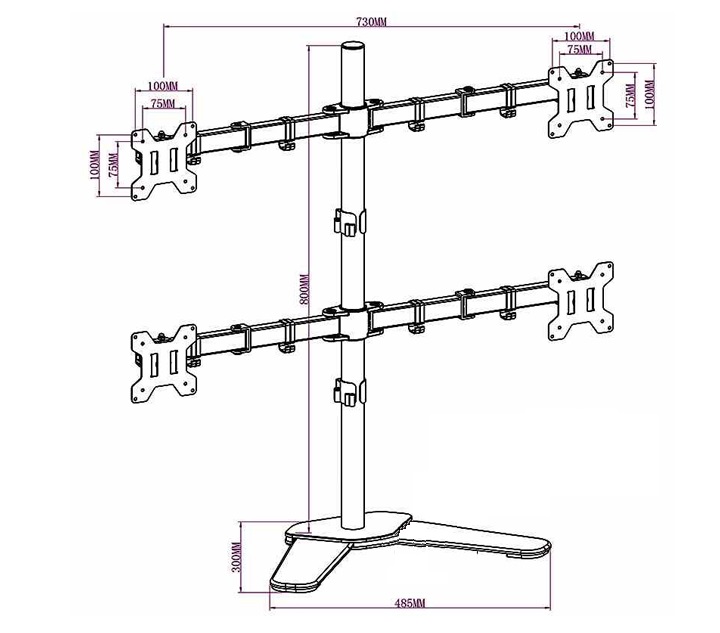 Giá treo 4 màn hình để bàn M044 17 - 27 inch